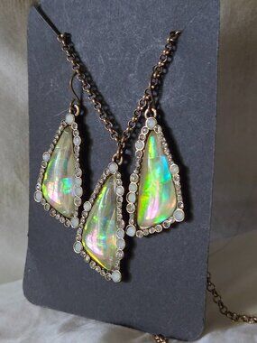 Iridescent Crystals Rainbow Opal Abalone Shell Imitation Glass Earrings Necklace